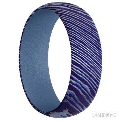 7 mm wide Domed Titanium Damascus band featuring a Crushed Orchid sleeve.