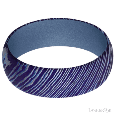 7 mm wide Domed Titanium Damascus band featuring a Crushed Orchid sleeve.