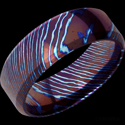 8 mm wide High Bevel Titanium Damascus band.