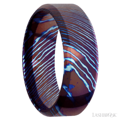 8 mm wide High Bevel Titanium Damascus band.