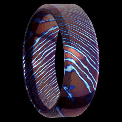 8 mm wide High Bevel Titanium Damascus band.