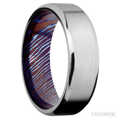 7 mm wide Beveled Cobalt Chrome band featuring a Titanium Damascus sleeve.