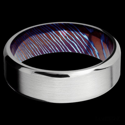 7 mm wide Beveled Cobalt Chrome band featuring a Titanium Damascus sleeve.