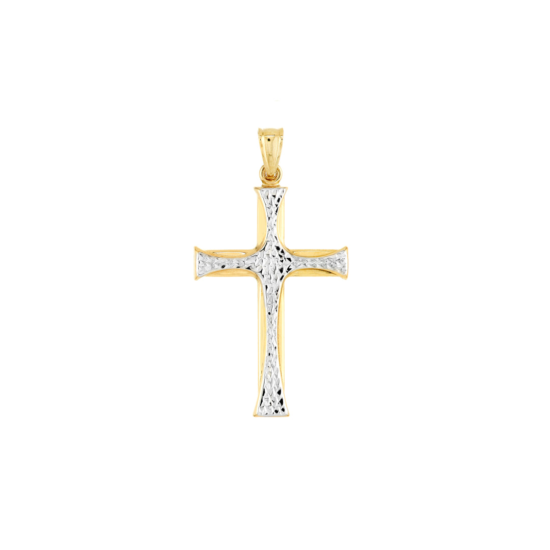 Two-Tone Polished and Diamond-Cut Cross Pendant