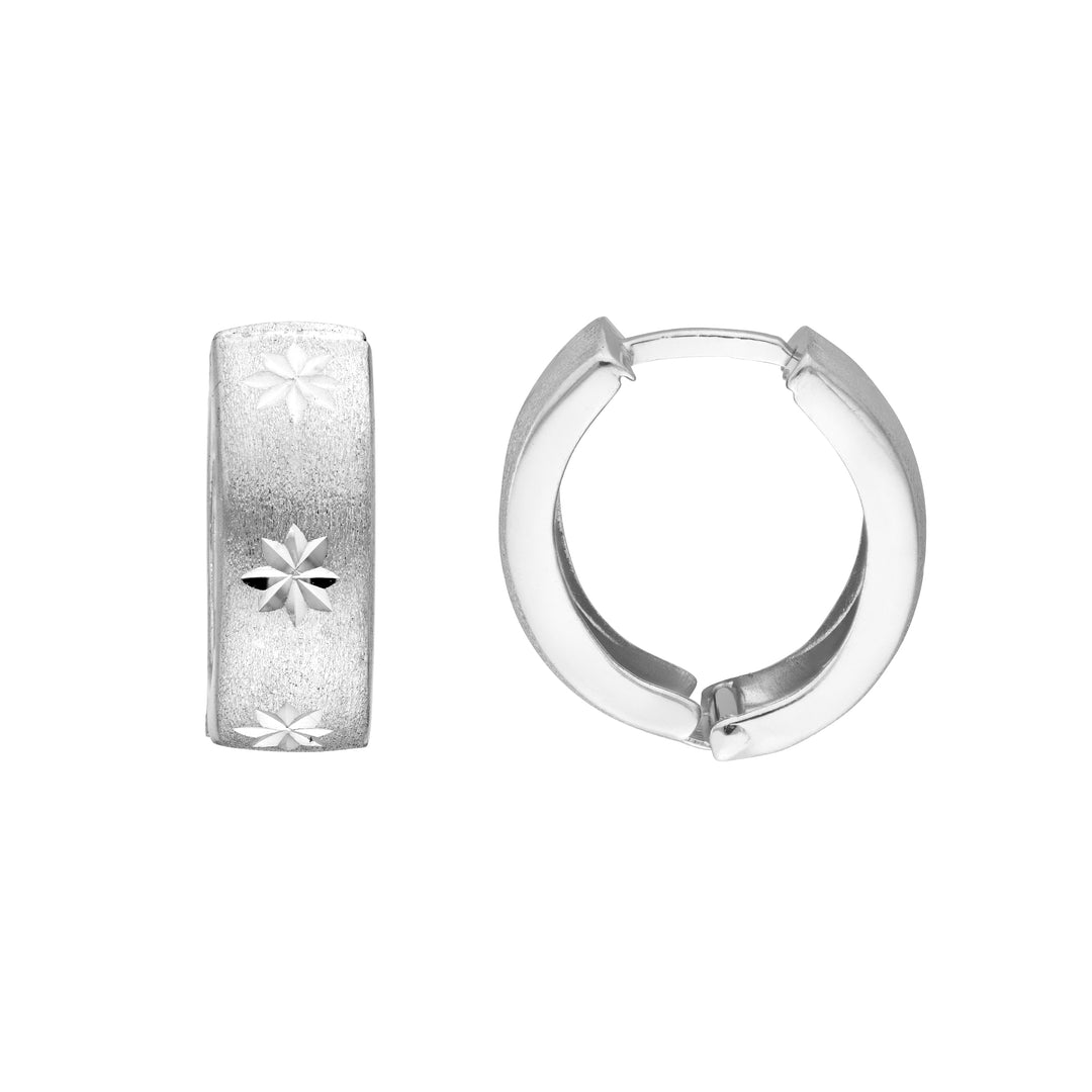 Sterling Silver Satin Hoop Earrings with North Star