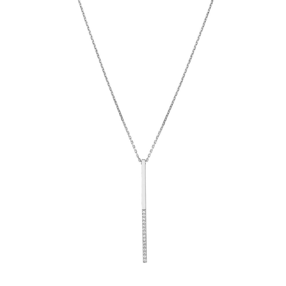 Sterling Silver Half-CZ Vertical Bar Adjustable Necklace