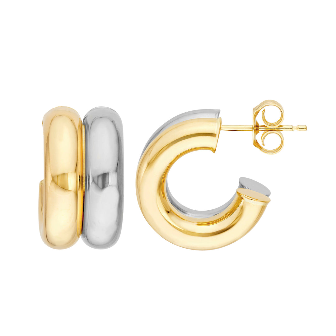15mm Small Double Two Tone Open Hoop Earrings
