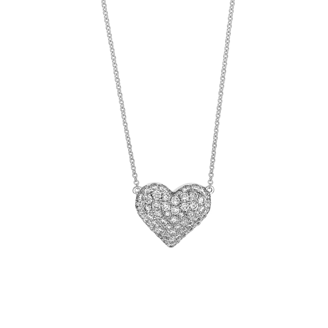 Diamond Pavé Heart Necklace (1-1/5tcw) in White Gold