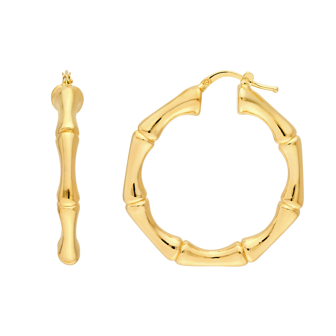Polished Bamboo Round Hoop Earrings