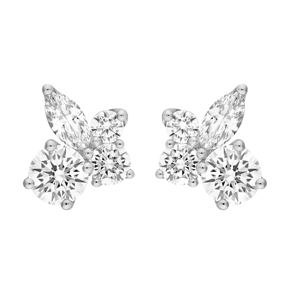 Diamond Blossom Cluster Stud Earrings