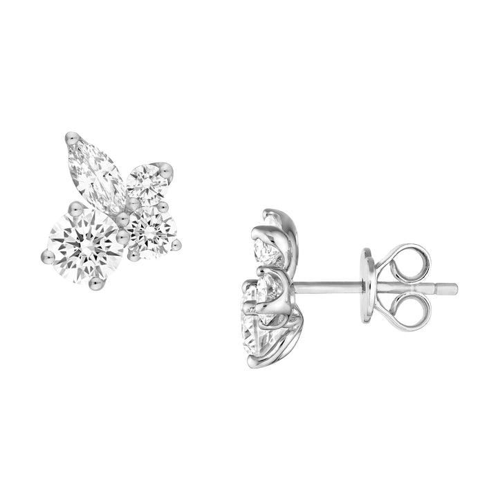 Diamond Blossom Cluster Stud Earrings