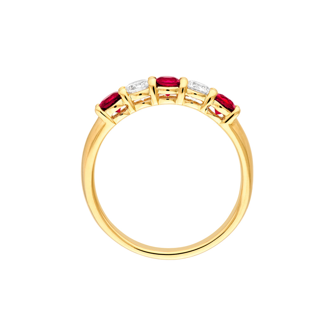 3.5mm Round Ruby & Diamond Ring - 5 Stone