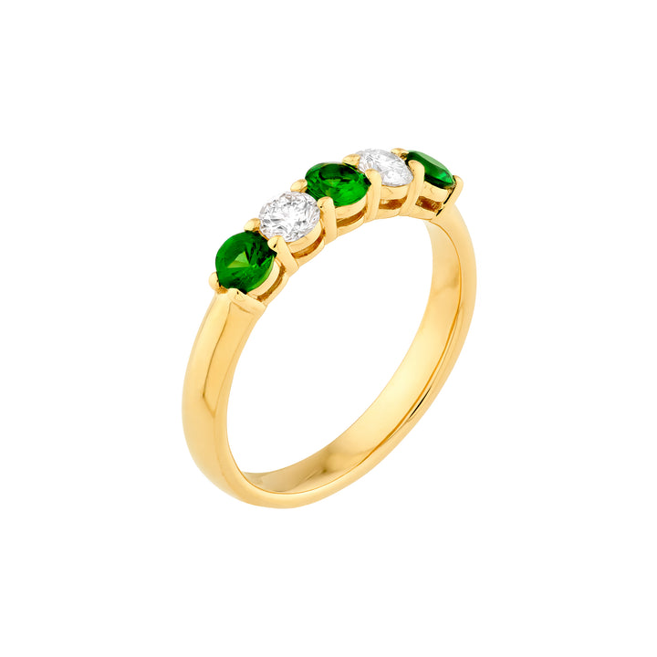 3.5mm Round Emerald & Diamond Ring - 5 Stone