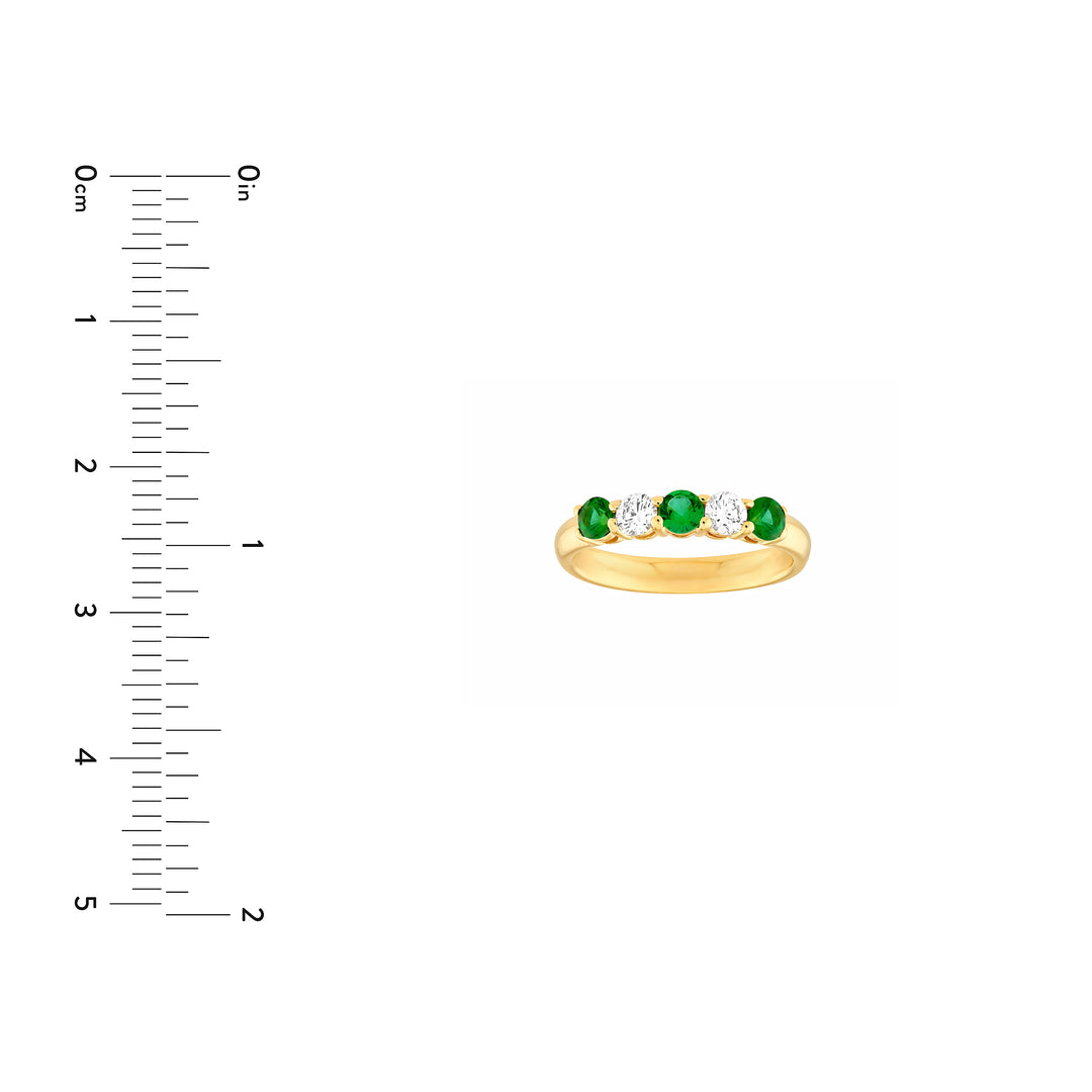 3.5mm Round Emerald & Diamond Ring - 5 Stone