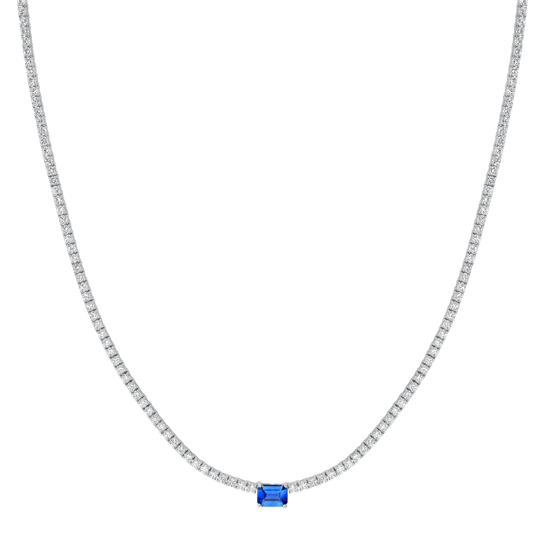 Emerald Cut Sapphire Solitaire Diamond Tennis Necklace
