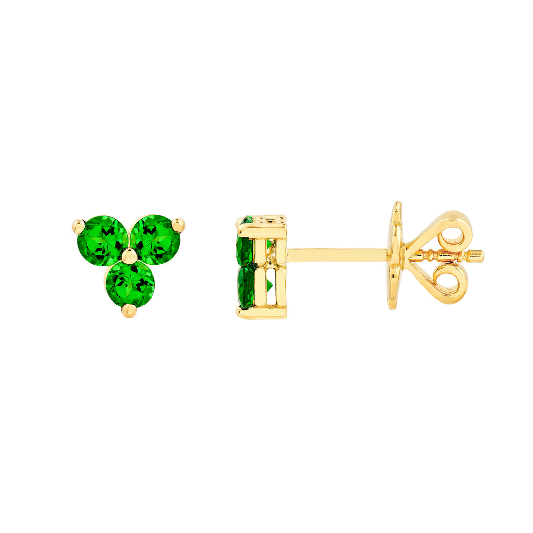 3mm Green Tsavorite Trio Stud Earrings