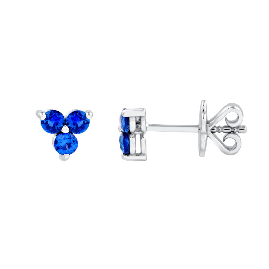 3.0mm Blue Sapphire Trio Stud Earrings