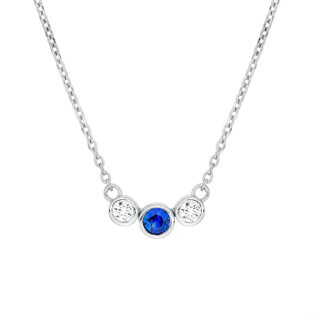 3.5mm Blue Sapphire & 1/5tcw Diamond Bezel Necklace
