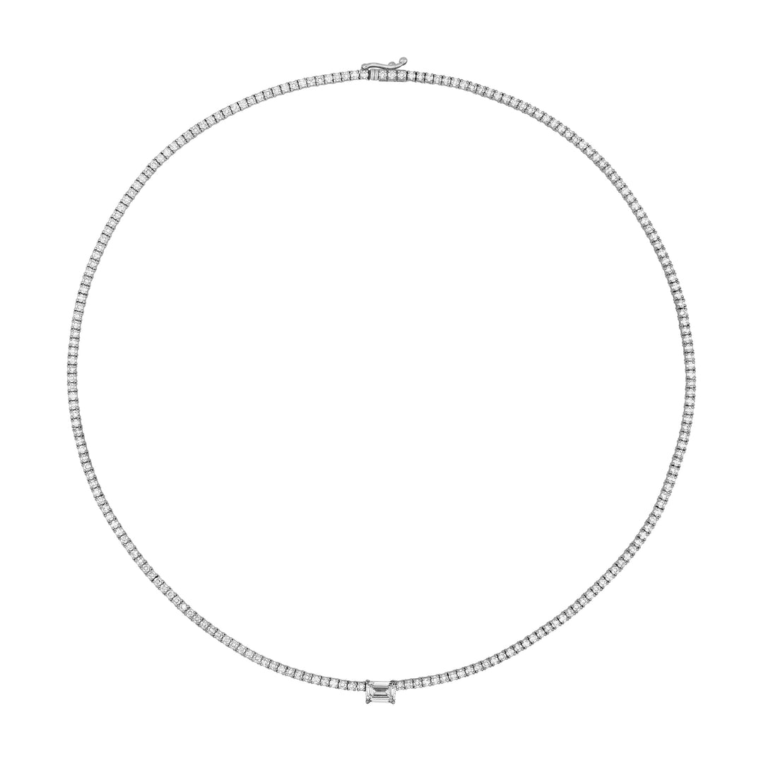 Emerald Diamond Full Tennis Straight Necklace