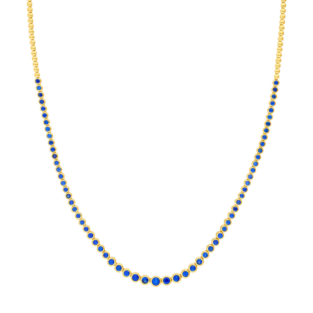 4-1/6tcw Blue Sapphire Bezel Graduated Half Tennis Necklace