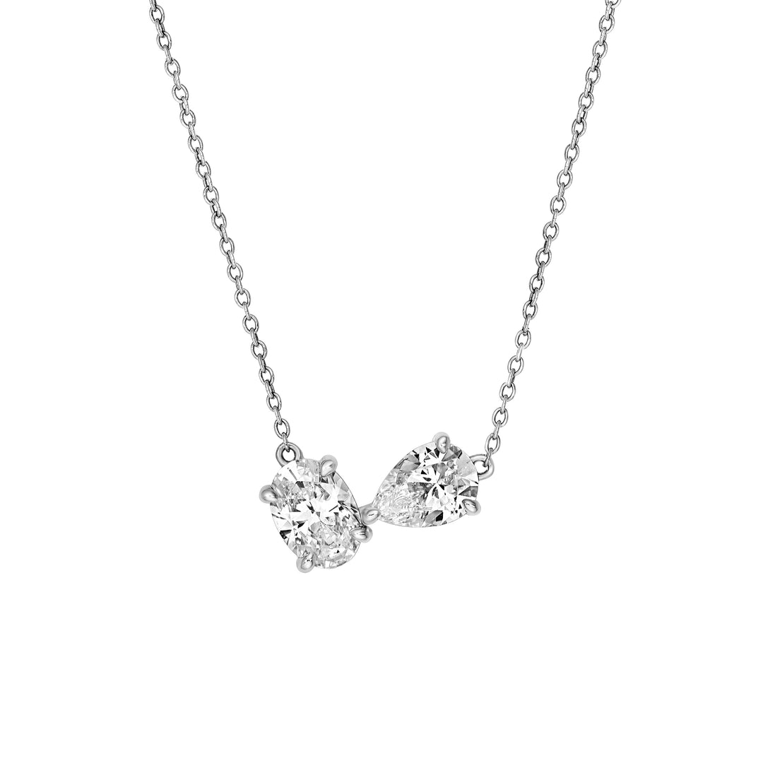 1-1/2tcw Toi et Moi Pear & Oval Diamond Necklace