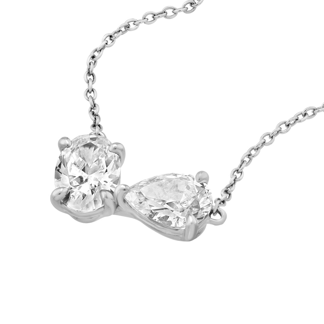 1-1/2tcw Toi et Moi Pear & Oval Diamond Necklace