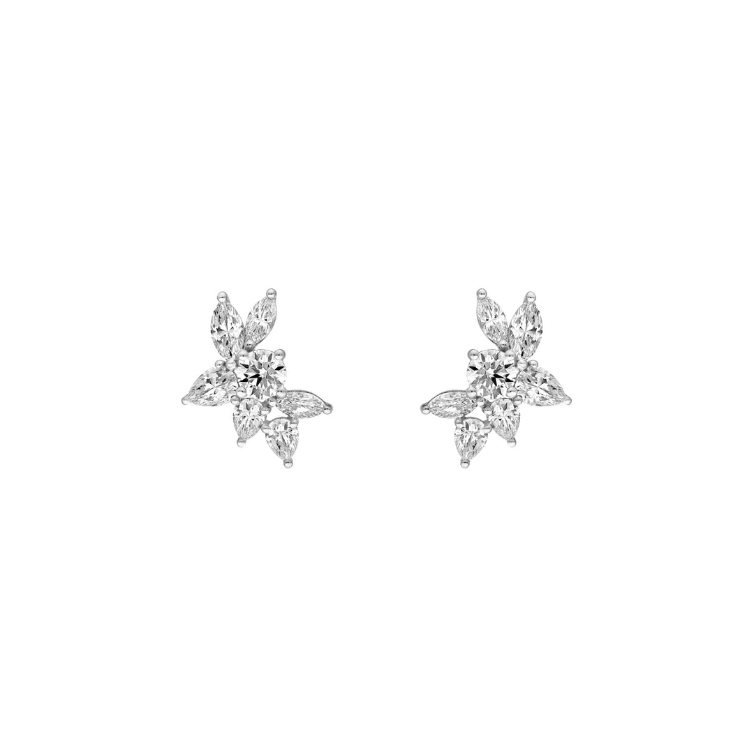 2-3/4tcw Round Pear & Marquise Diamond Cluster Stud Earrings
