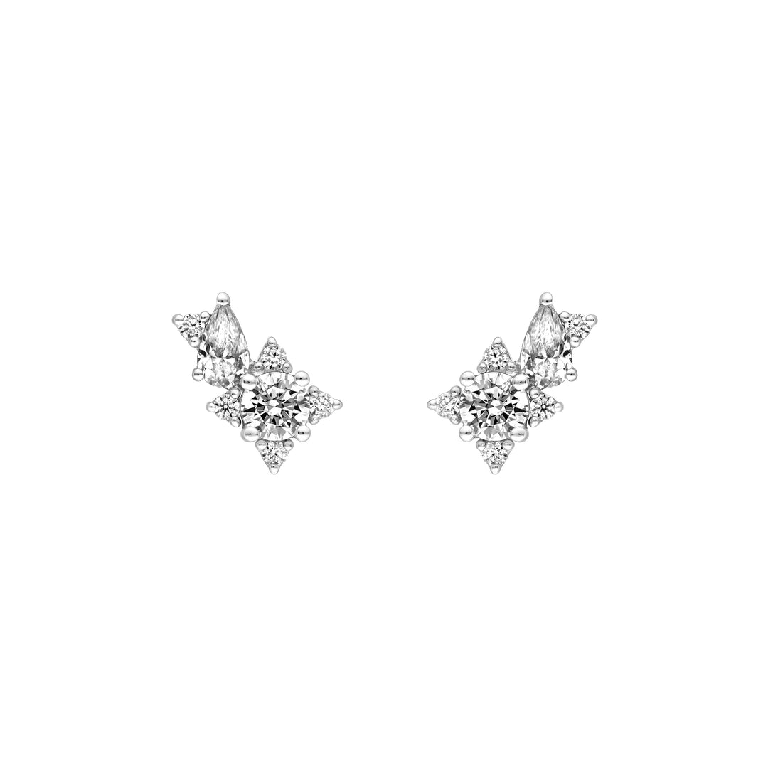1-1/8tcw Pear & Round Diamond Stud Earrings