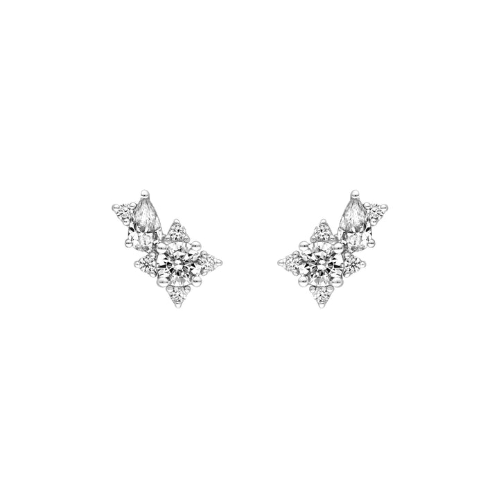 1-1/8tcw Pear & Round Diamond Stud Earrings