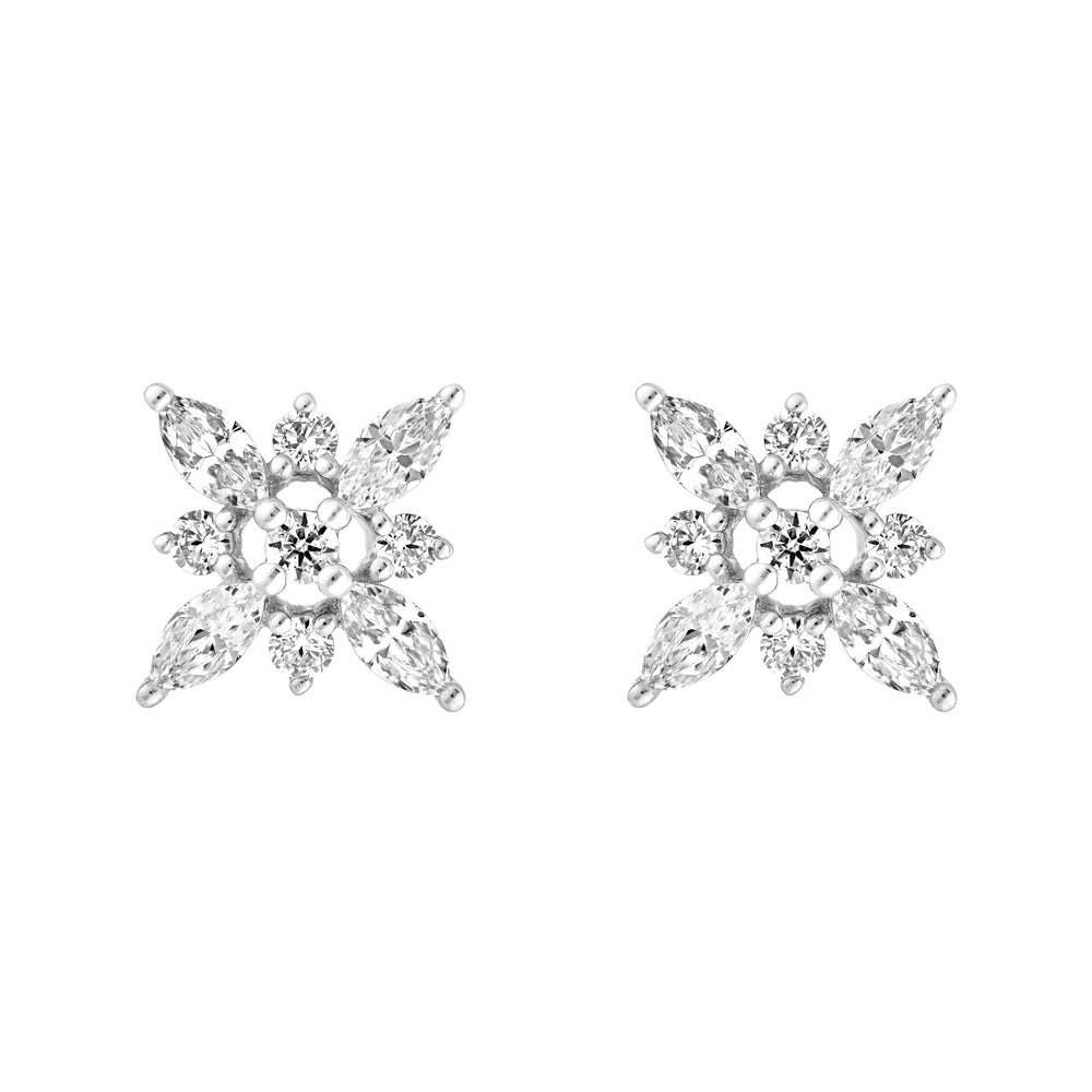 7/8tcw Marquise Diamond Flower Earrings