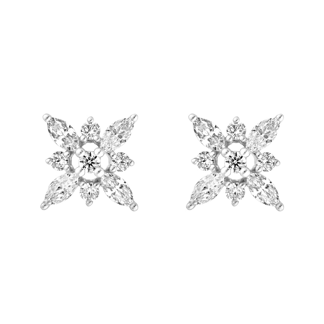 7/8tcw Marquise Diamond Flower Earrings