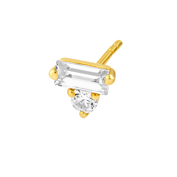 7/8tcw Square Baguette & Round Diamond Stud Earrings