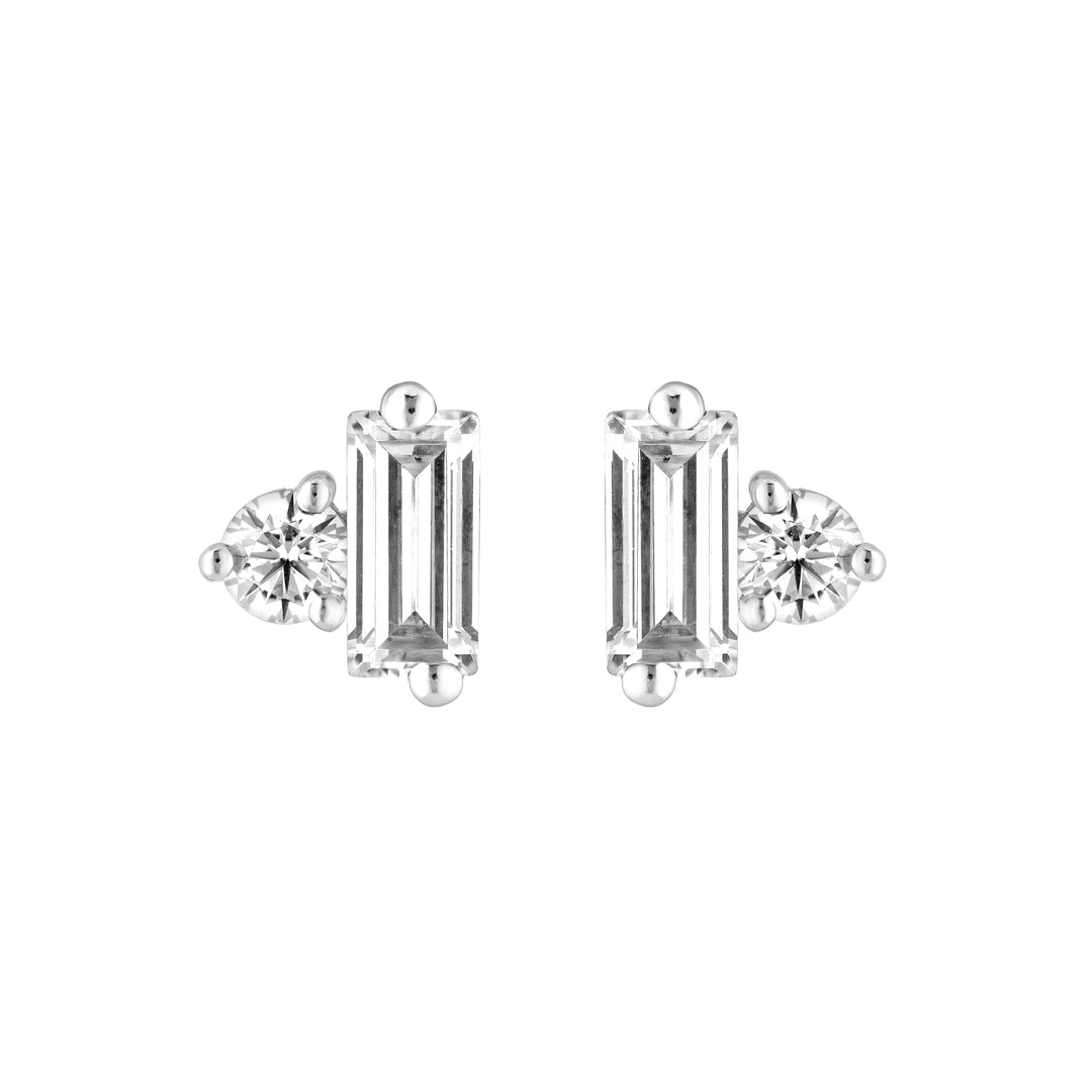 7/8tcw Square Baguette & Round Diamond Stud Earrings