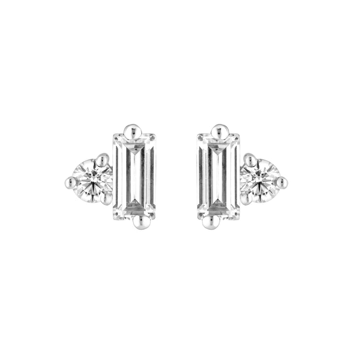 7/8tcw Square Baguette & Round Diamond Stud Earrings