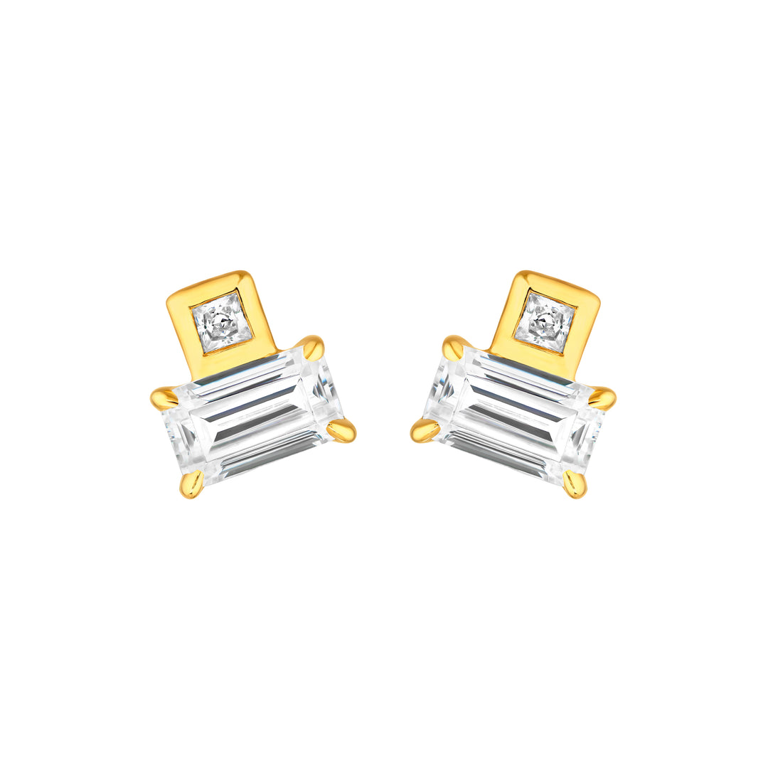 3/4tcw Princess & Emerald Duet Diamond Stud Earrings