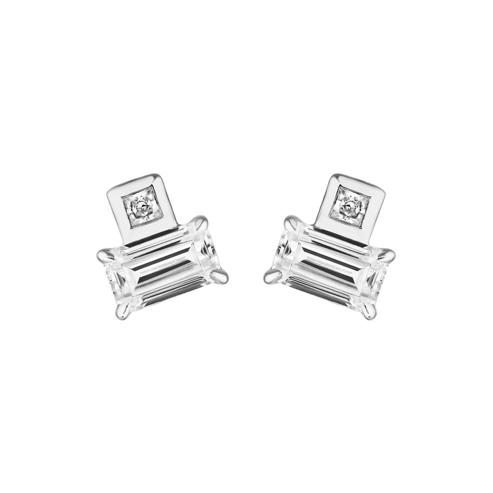 3/4tcw Princess & Emerald Duet Diamond Stud Earrings