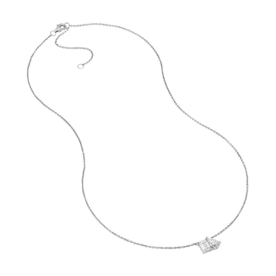 1-1/4tcw Toi et Moi Emerald & Pear Diamond Necklace