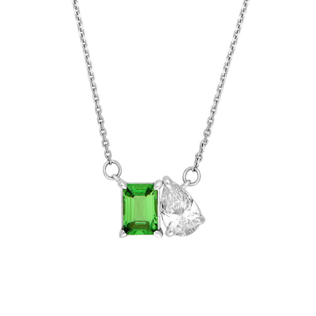 1-1/4tcw Toi et Moi Tsavorite & Pear Diamond Necklace