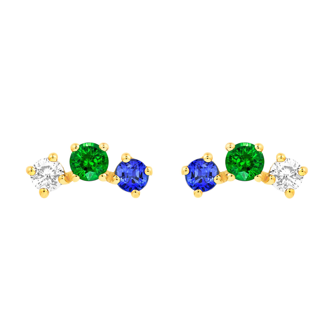 5/8tcw Round Tsavorite Diamond & Sapphire Curve Earrings