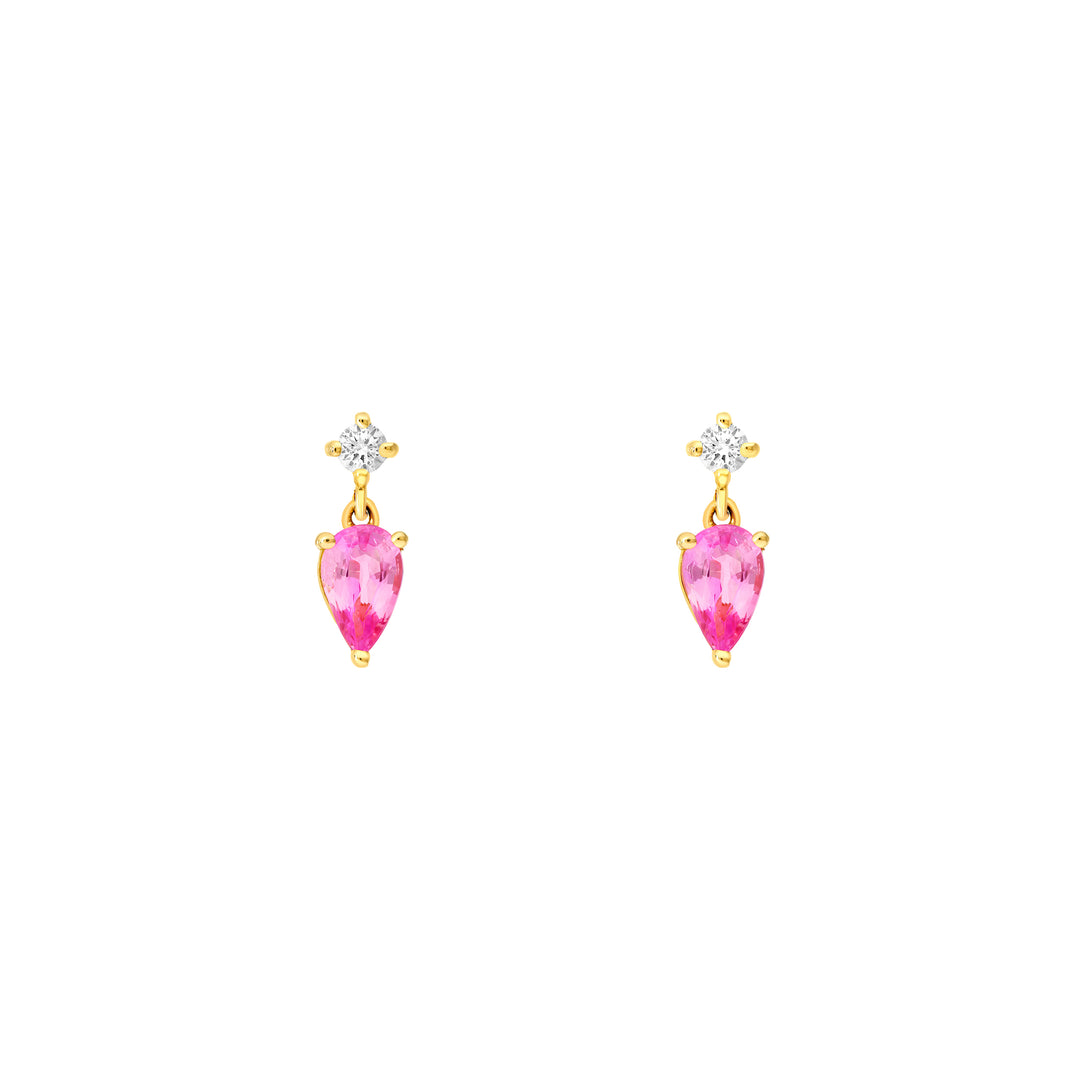 7/8tcw Pear Shape Pink Sapphire & Diamond Stud Earrings
