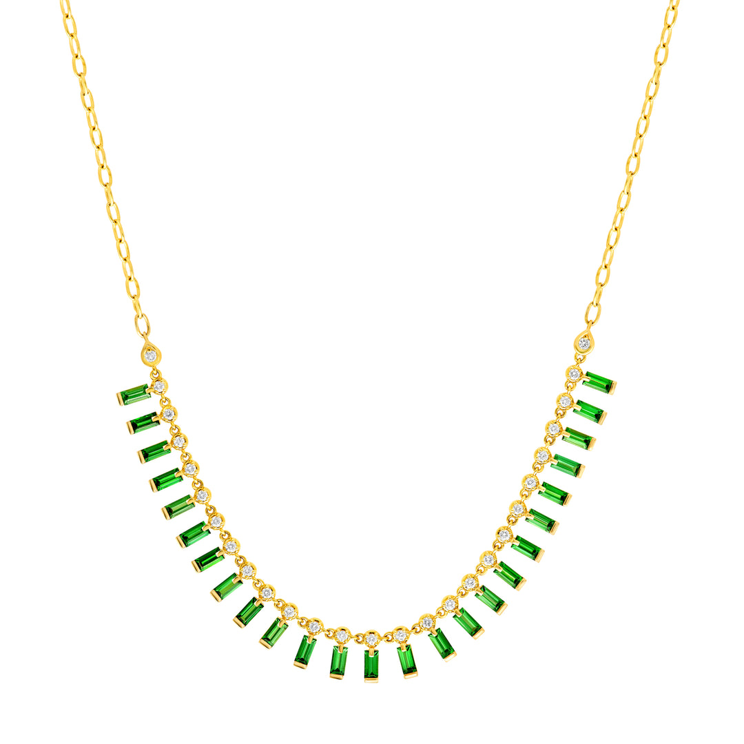 1/2tcw Round Diamond & 2-5/8tcw Tsavorite Baguette Fan Neck