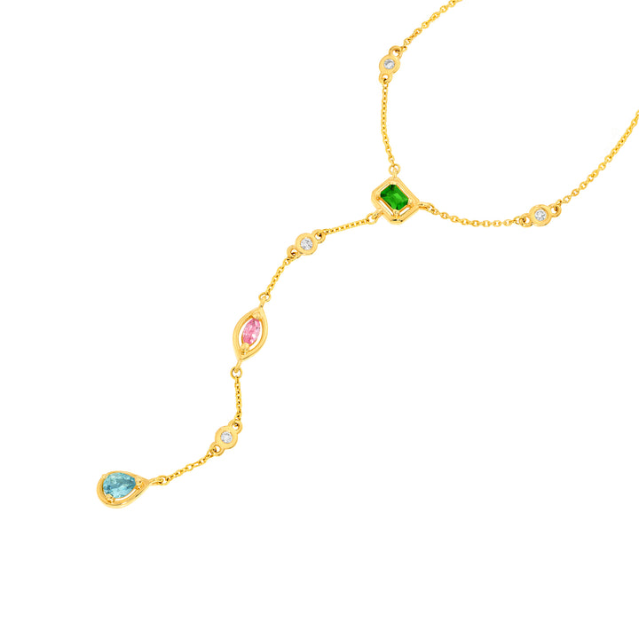 Mixed Gemstone & Diamond Station Lariat Necklace