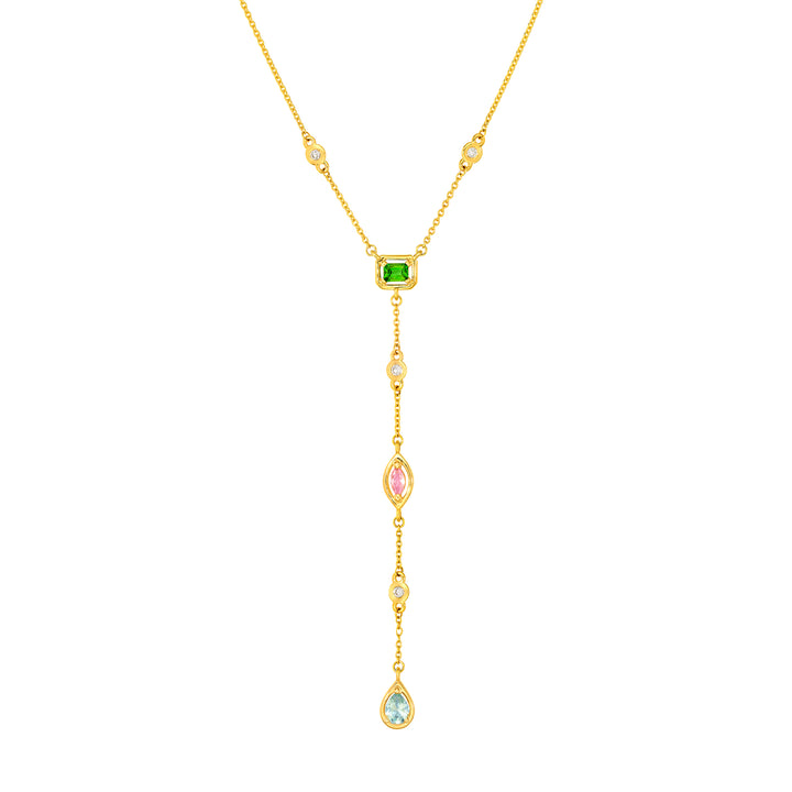 Mixed Gemstone & Diamond Station Lariat Necklace