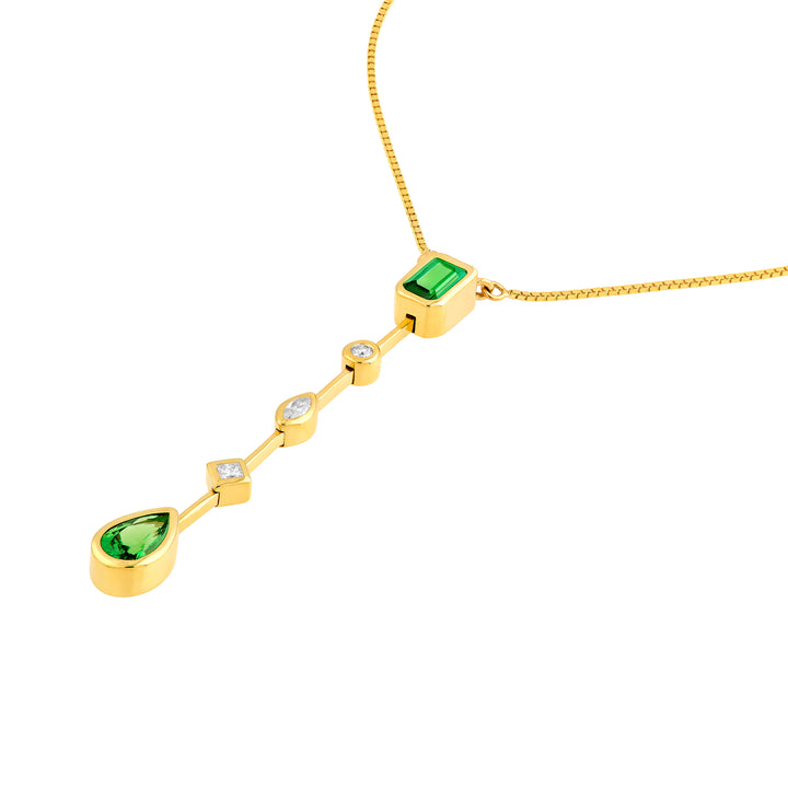 Tsavoritie & Diamond Mixed Shape Drop Necklace