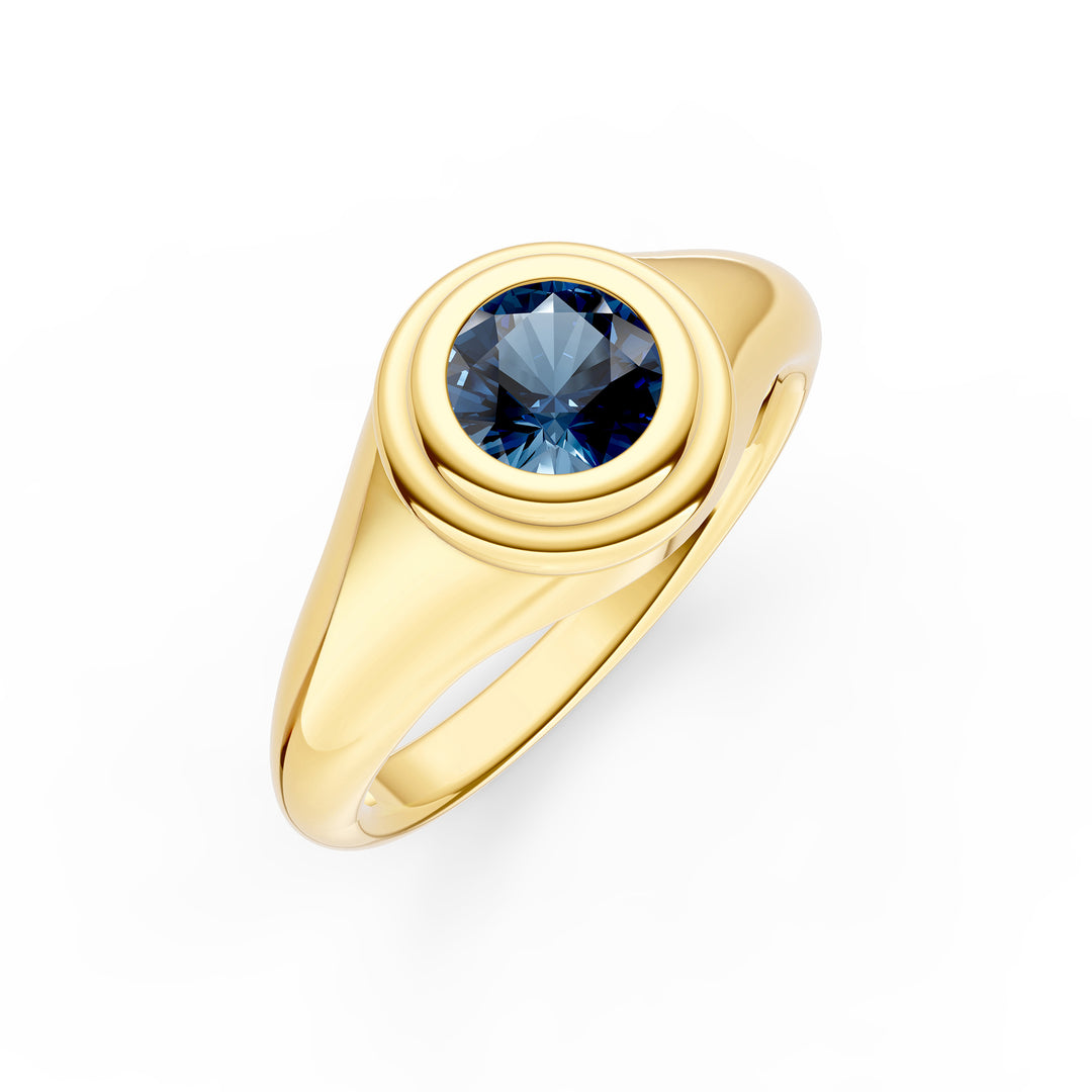 1/2ct Round London Blue Bezel Pinky Ring