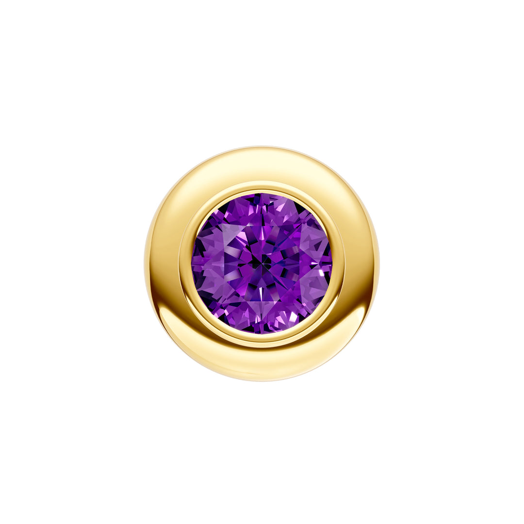 Round Purple Amethyst Double Bezel Stud Earrings