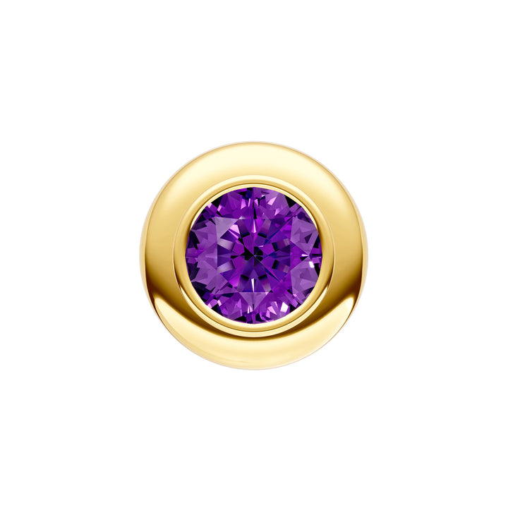 Round Purple Amethyst Double Bezel Stud Earrings