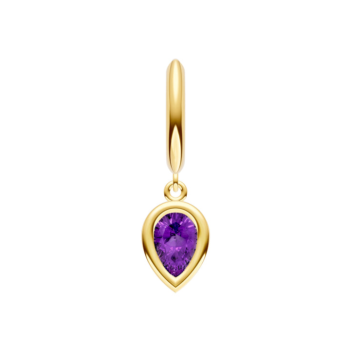 Pear Purple Amethyst Bezel Drop Earrings