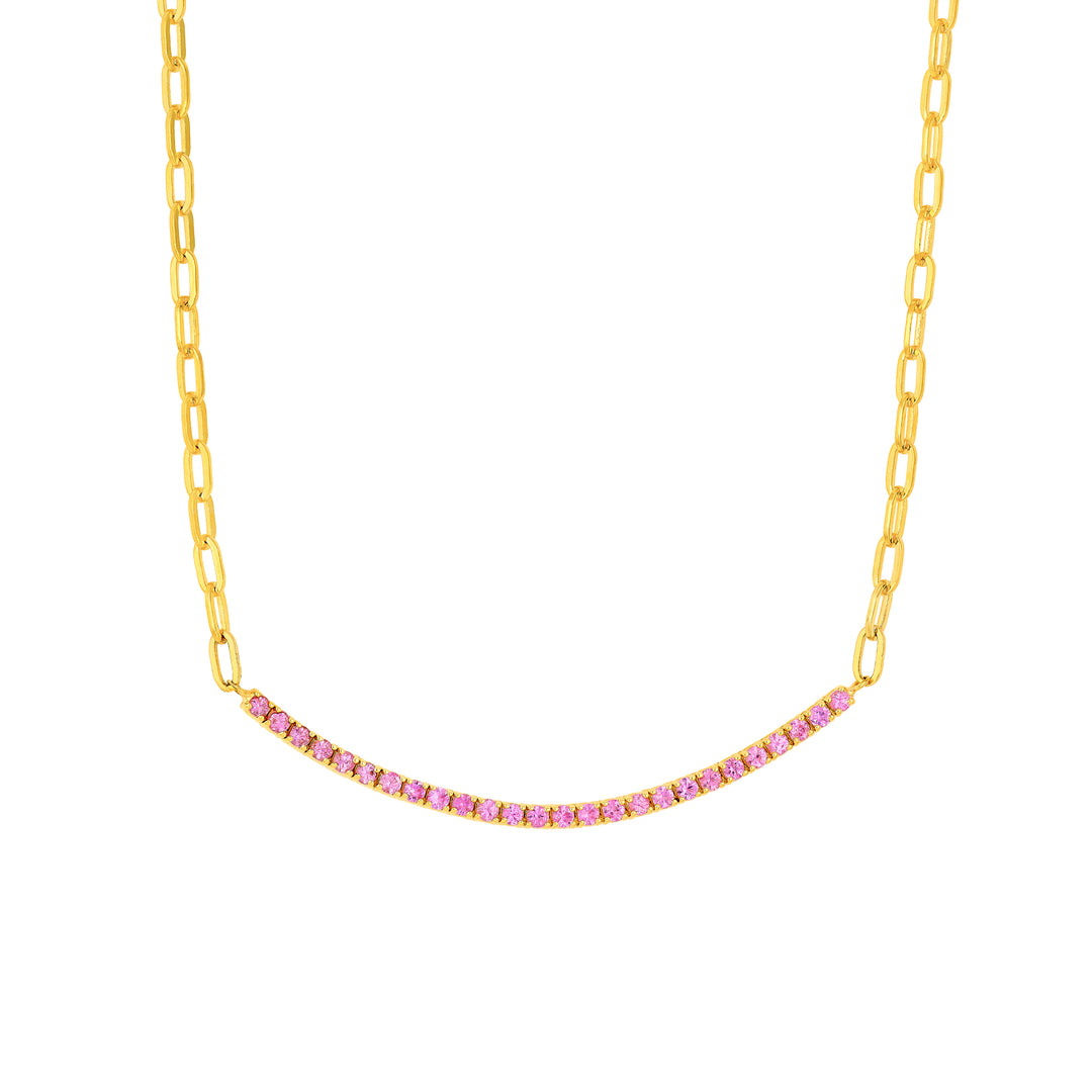 1ct Sapphire Pink Half Paper Clip Half Tennis Necklace
