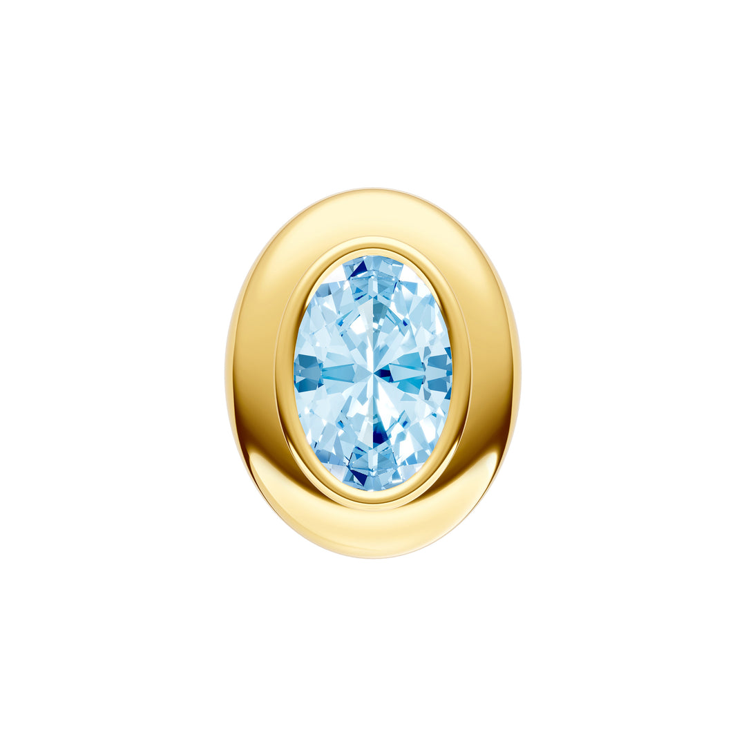 Oval Sky Blue Double Bezel Stud Earrings